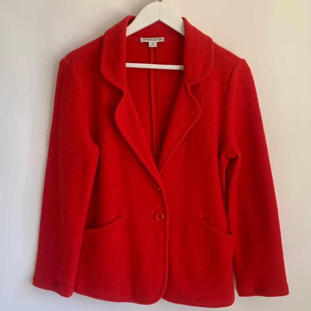 Pendleton Lambs Wool Red Blazer Sweater - image 2